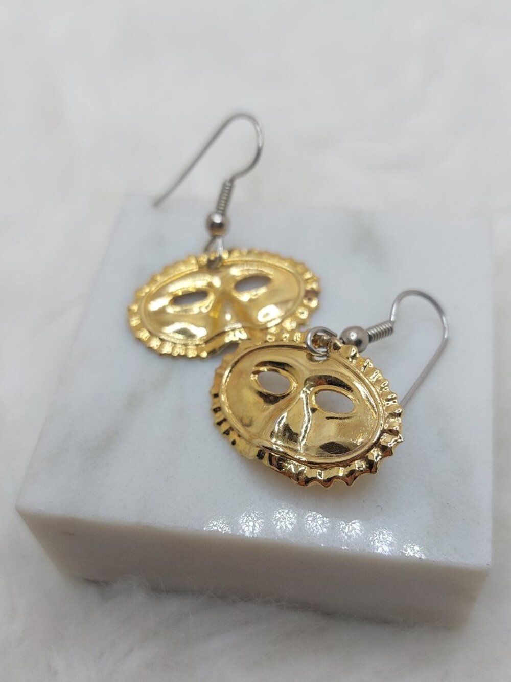 Vintage Brass Mardi Gras Masks Dangle Earring Earrings